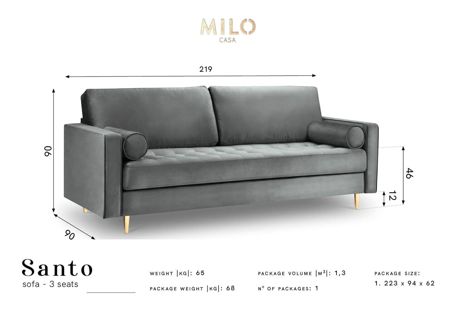 3-kohaline diivan Milo Casa Santo, must/kuldne hind ja info | Diivanvoodid ja diivanid | hansapost.ee
