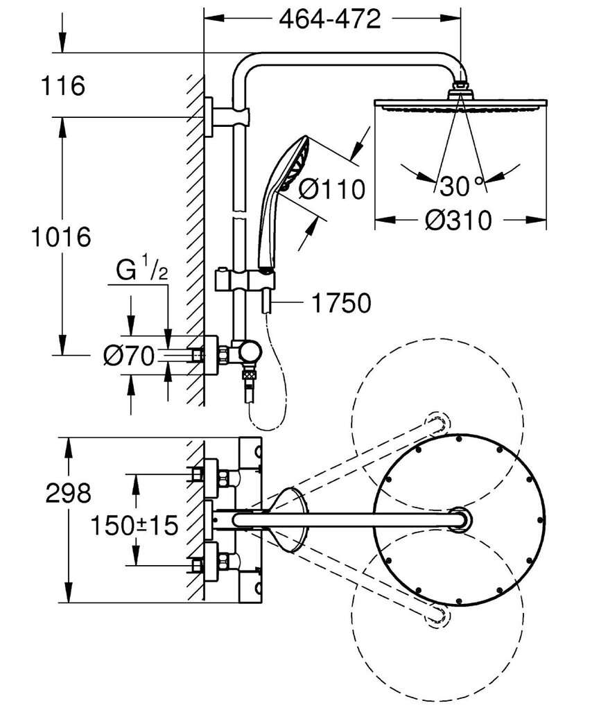 Dušisüsteem Grohe Euphoria XXL 310, kroom, 26075000 hind ja info | Dušikomplektid ja süsteemid | hansapost.ee