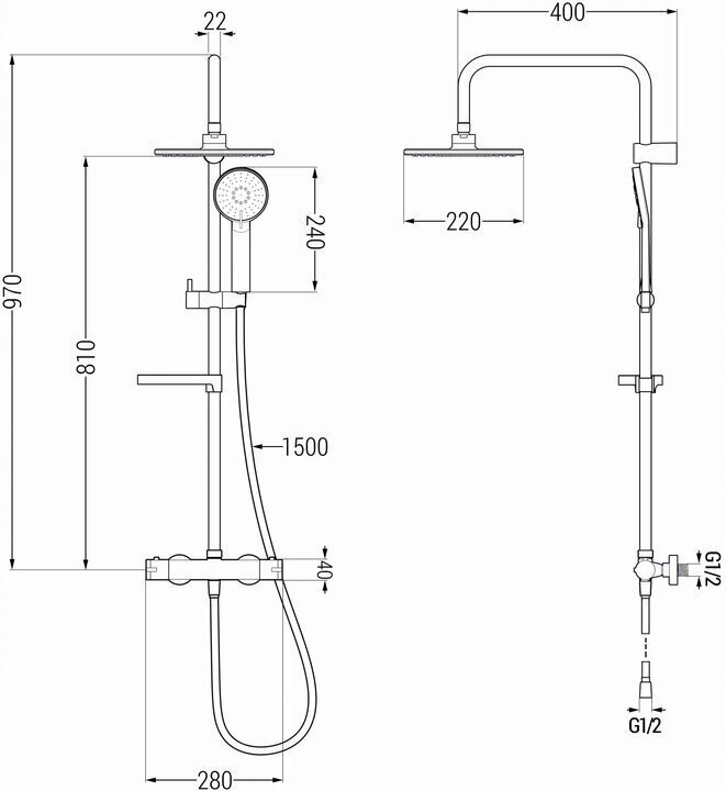Dušisüsteem termostaadiga Mexen KX40, Graphite hind ja info | Dušikomplektid ja süsteemid | hansapost.ee