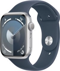 Apple Watch Series 9 GPS 41mm Silver Aluminium Case with Storm Blue Sport Band - S/M MR903ET/A цена и информация | Смарт-часы (smartwatch) | hansapost.ee