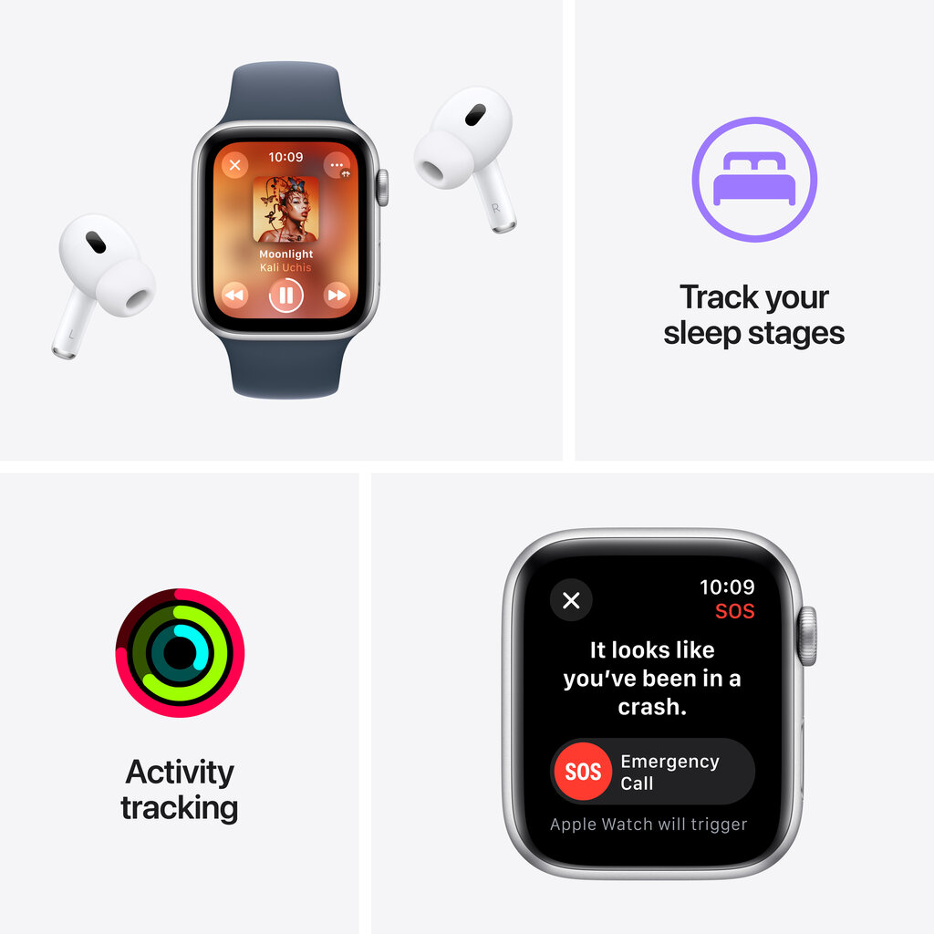 Apple Watch Series 9 GPS 41mm Silver Aluminium Case with Storm Blue Sport Band - S/M - MR903ET/A цена и информация | Nutikellad, laste nutikellad | hansapost.ee