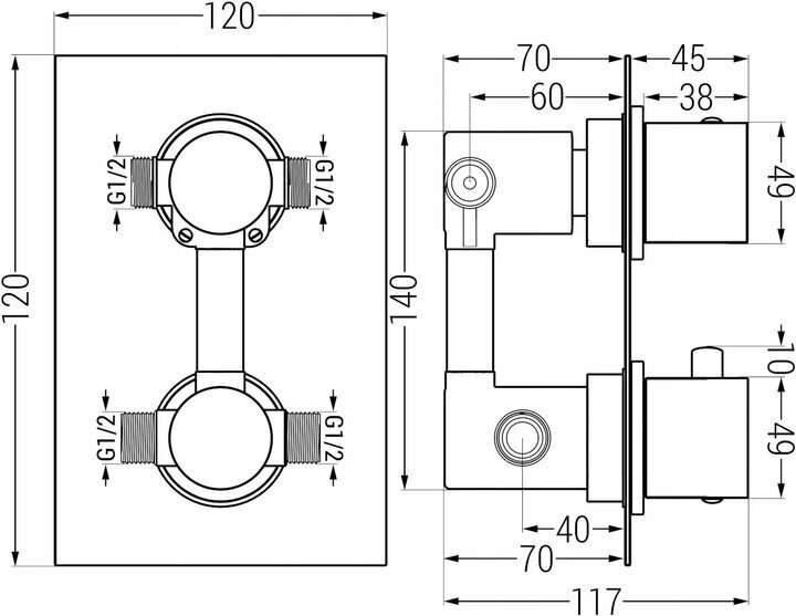 Varjatud dušikomplekt termostaadiga Mexen Cube 6in1, 25x25 cm, White hind ja info | Dušikomplektid ja süsteemid | hansapost.ee