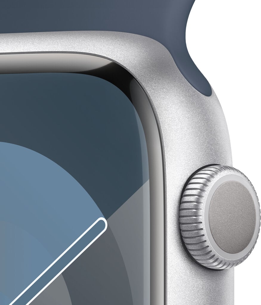 Apple Watch Series 9 GPS 45mm Silver Aluminium Case with Storm Blue Sport Band - S/M - MR9D3ET/A цена и информация | Nutikellad, laste nutikellad | hansapost.ee