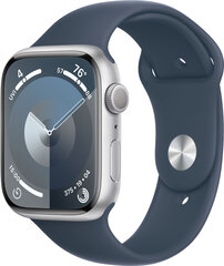 Apple Watch Series 9 GPS 45mm Silver Aluminium Case with Storm Blue Sport Band - M/L MR9E3ET/A hind ja info | Nutikellad, laste nutikellad | hansapost.ee