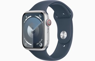 Apple Watch Series 9 GPS + Cellular 41mm Silver Aluminium Case with Storm Blue Sport Band - M/L MRHW3ET/A цена и информация | Смарт-часы (smartwatch) | hansapost.ee