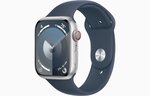 Apple Watch Series 9 GPS + Cellular 41mm Silver Aluminium Case with Storm Blue Sport Band - M/L - MRHW3ET/A