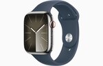 Apple Watch Series 9 GPS + Cellular 41mm Silver Stainless Steel Case with Storm Blue Sport Band - S/M MRJ23ET/A