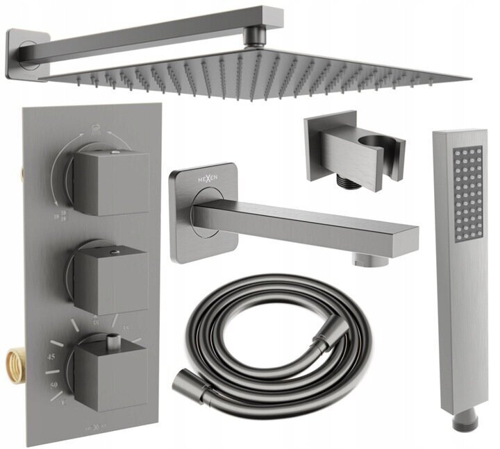 Varjatud duši- ja vannikomplekt termostaadiga Mexen Cube 7in1, 30x30 cm, Graphite hind ja info | Dušikomplektid ja süsteemid | hansapost.ee