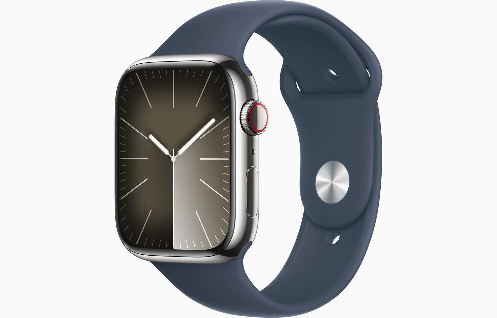 Apple Watch Series 9 GPS + Cellular 45mm Silver Stainless Steel Case with Storm Blue Sport Band - S/M MRMN3ET/A цена и информация | Nutikellad, laste nutikellad | hansapost.ee