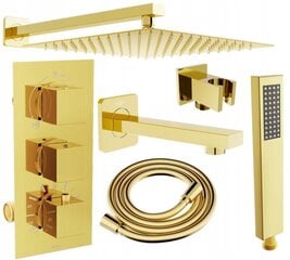 Varjatud duši- ja vannikomplekt termostaadiga Mexen Cube 7in1, 30x30 cm, Gold цена и информация | Душевые комплекты и панели | hansapost.ee