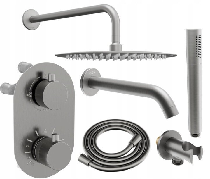 Varjatud duši- ja vannikomplekt termostaadiga Mexen Kai 7in1, 30 cm, Graphite цена и информация | Dušikomplektid ja süsteemid | hansapost.ee