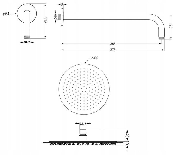 Varjatud duši- ja vannikomplekt termostaadiga Mexen Kai 7in1, 30 cm, Graphite hind ja info | Dušikomplektid ja süsteemid | hansapost.ee