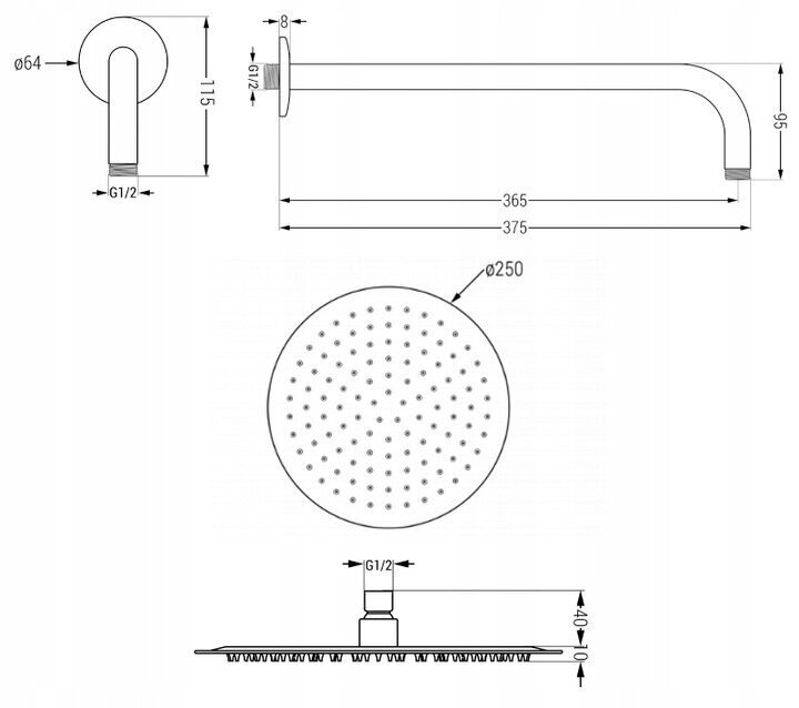 Varjatud dušikomplekt termostaadiga Mexen Kai 6in1, 25 cm, Graphite цена и информация | Dušikomplektid ja süsteemid | hansapost.ee