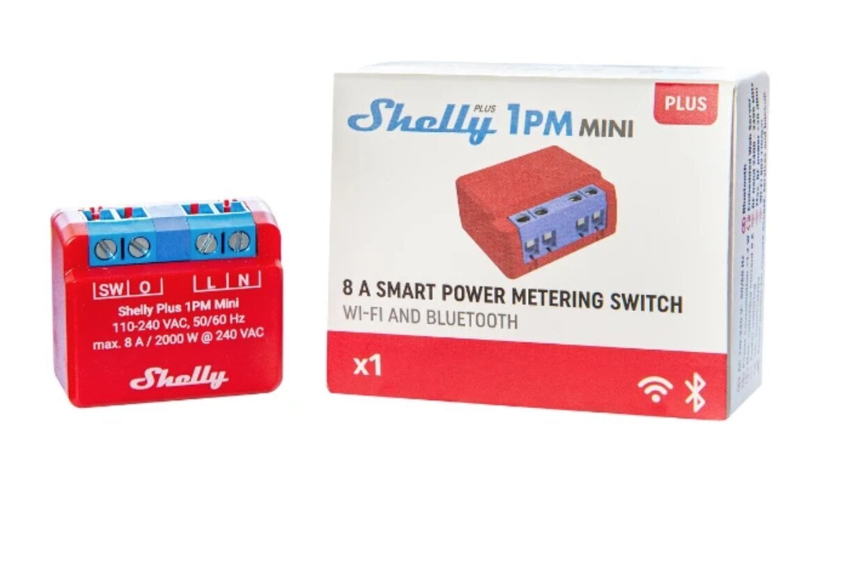 Nutikas Wi-Fi Bluetooth-relee Shelly PLUS 1PM Mini hind ja info | Valvesüsteemid, kontrollerid | hansapost.ee