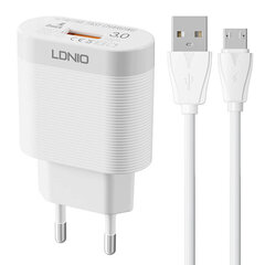 LDNIO Сетевое зарядное устройство LDNIO A303Q USB 18 Вт + кабель Lightning цена и информация | Зарядные устройства для телефонов | hansapost.ee