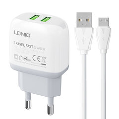 Зарядное устройство для телефона LDNIO A2219, 2x USB, 2.4A (white) цена и информация | Зарядные устройства для телефонов | hansapost.ee