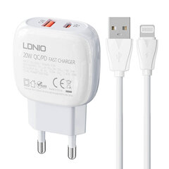 Зарядное устройство для телефона LDNIO A2313C, USB + USB-C, PD + QC 3.0, 20 Вт (white) цена и информация | Зарядные устройства для телефонов | hansapost.ee