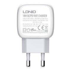 Зарядное устройство для телефона LDNIO A2313C, USB + USB-C, PD + QC 3.0, 20 Вт (white) цена и информация | Зарядные устройства для телефонов | hansapost.ee