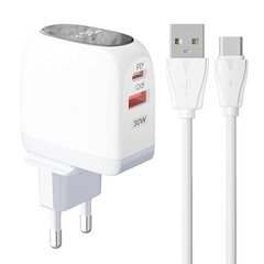 LDNIO Сетевое зарядное устройство LDNIO A2522C USB, USB-C 30 Вт + USB-C — кабель USB-C цена и информация | Зарядные устройства для телефонов | hansapost.ee