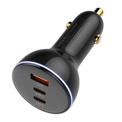 LDNIO Автомобильное зарядное устройство LDNIO C102, USB + 2x USB-C, 160 Вт + кабель USB-C на Lightning (черный) цена и информация | Зарядные устройства для телефонов | hansapost.ee