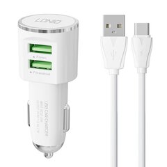 Автомобильная зарядка Ldnio DL-C29 (3.4A) с 2 USB разъемами + lightning белая цена и информация | Зарядные устройства для телефонов | hansapost.ee