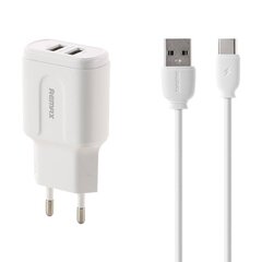 Wall charger Remax, RP-U22, 2x USB, 2.4A (white) + USB-C cable цена и информация | Зарядные устройства для телефонов | hansapost.ee