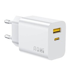 AOHI Wall charger A328C GaN 20W 1x USB-C,1x USB-A (white) цена и информация | Зарядные устройства для телефонов | hansapost.ee