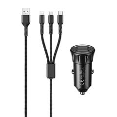 Car charger 2x USB, Remax RCC236, 2.4A (black) + 3 in 1 cable цена и информация | Зарядные устройства для телефонов | hansapost.ee