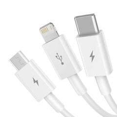 Quick Charge USB to M+L+C  Baseus Superior Data 3.5A 0,5m (White) цена и информация | Кабели для телефонов | hansapost.ee