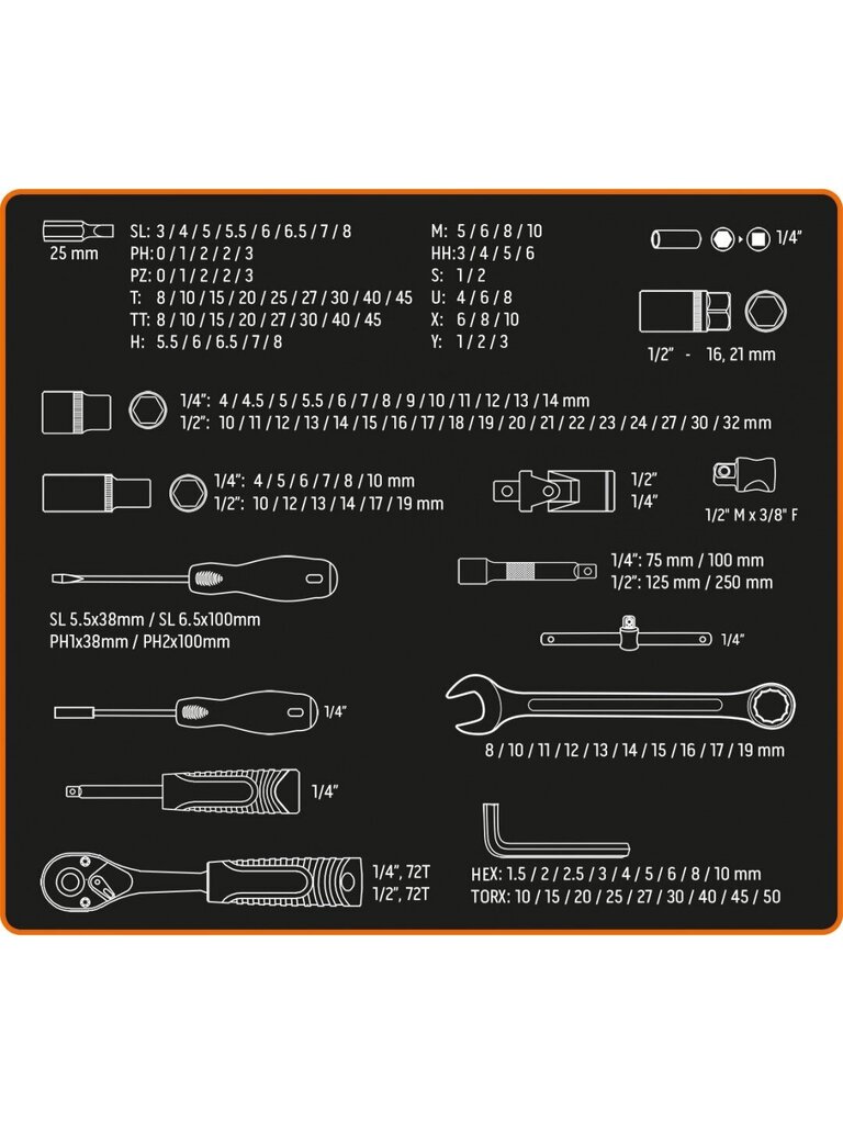 Tööriistakomplekt Neo 10-210, 150 tk. цена и информация | Käsitööriistad | hansapost.ee