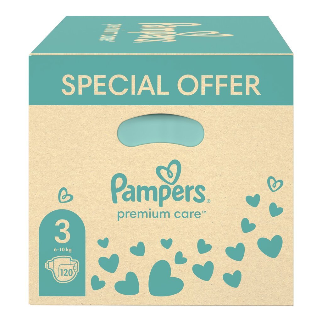 Mähkmed Pampers Premium Care, suurus 3 6-10 kg, 120 tk. + Kingitus Harmonie Aqua 48 salvrätikud väikelastele цена и информация | Mähkmed, riidest mähkmed | hansapost.ee