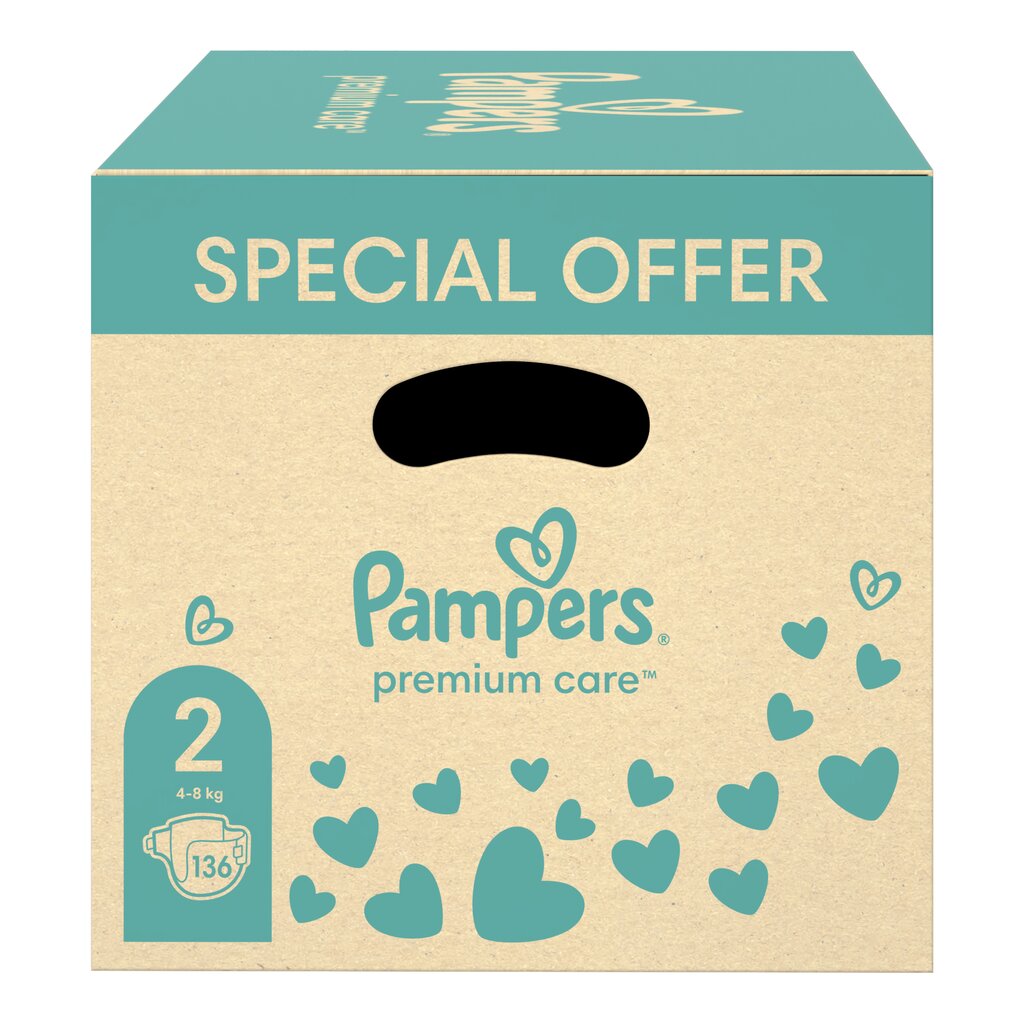 Mähkmed Pampers Premium Care, suurus 2 4-8 kg, 136 tk. + Kingitus Harmonie Aqua 48 salvrätikud väikelastele hind ja info | Mähkmed, riidest mähkmed | hansapost.ee