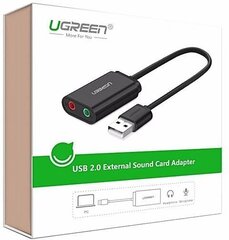 UGREEN Внешняя аудиокарта USB UGREEN 15см (черная) цена и информация | Адаптеры, USB-разветвители | hansapost.ee