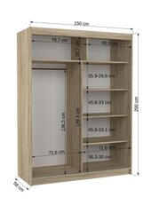 Шкаф ADRK Furniture со светодиодной подсветкой Martinez 150, бежевый цена и информация | Шкафы | hansapost.ee