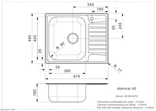 Roostevabast terasest köögivalamu Reginox Admiral 40 (R), 61x49cm hind ja info | Köögivalamud | hansapost.ee
