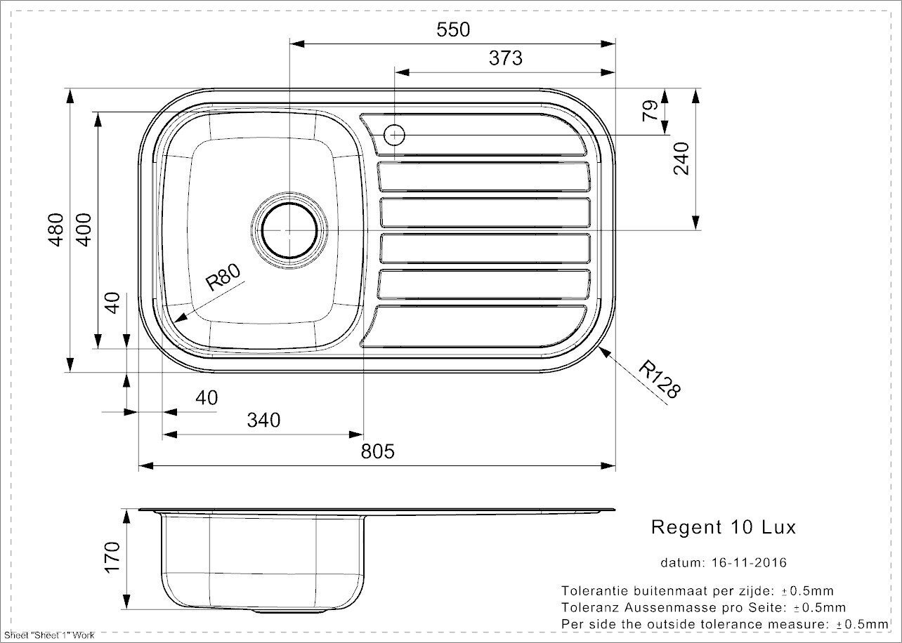 Roostevabast terasest köögivalamu Reginox Regent 10 LUX (R), 80,5x48 cm hind ja info | Köögivalamud | hansapost.ee