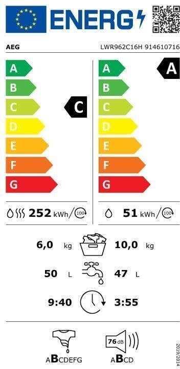 AEG LWR962C16H 9000 цена и информация | Pesumasinad | hansapost.ee