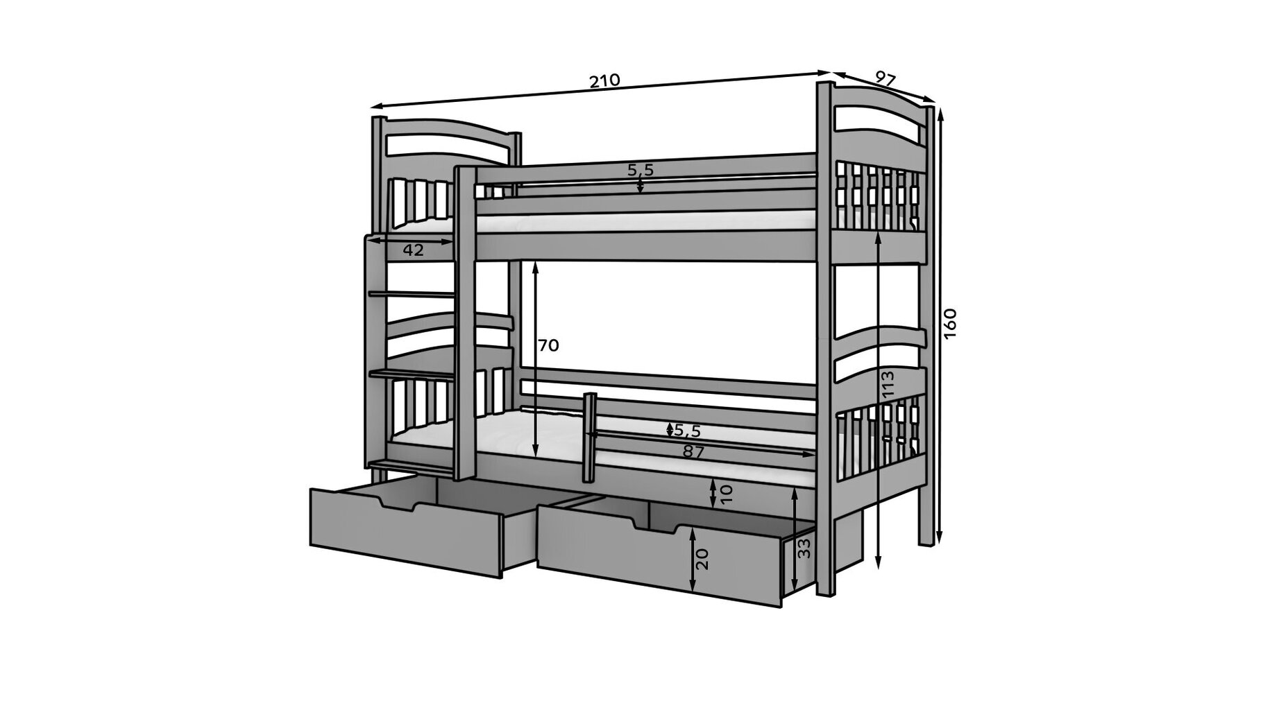 Narivoodi ADRK Furniture Ada 90x200cm, pruun цена и информация | Lastevoodid | hansapost.ee