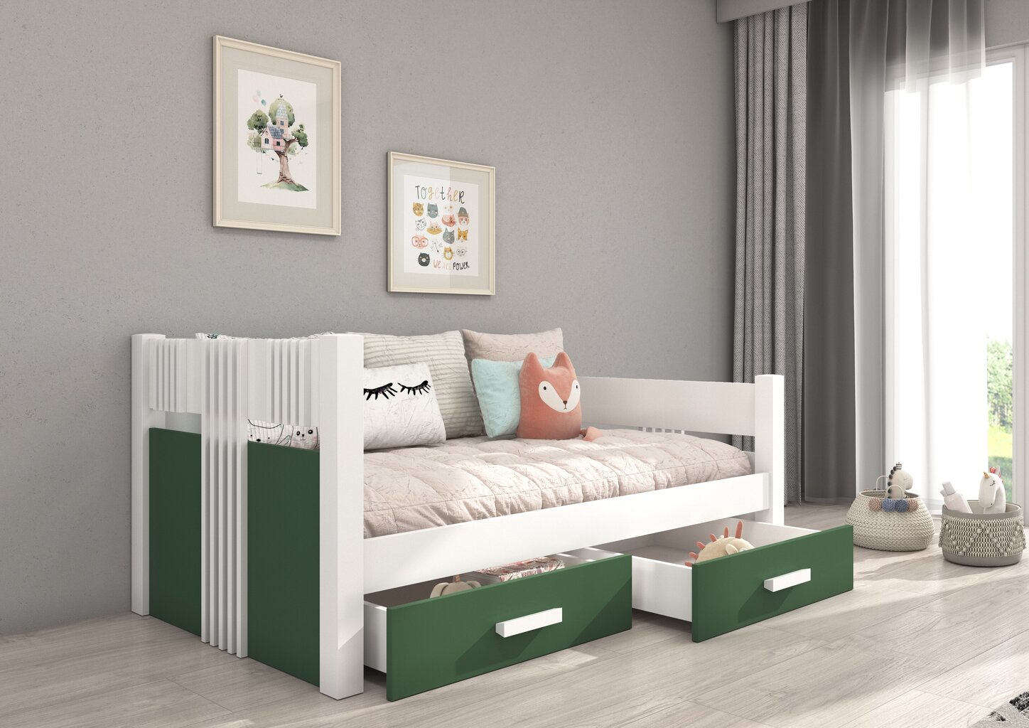 Lastevoodi Adrk Furniture Bibi, valge/roheline цена и информация | Lastevoodid | hansapost.ee