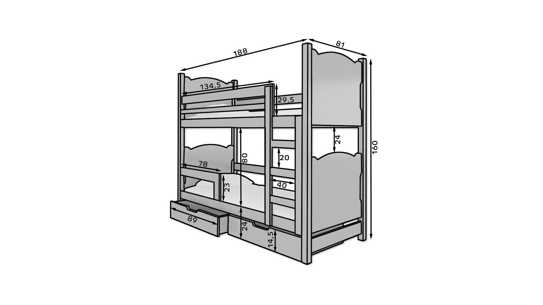 Lastevoodi Adrk Furniture Maraba, hall цена и информация | Lastevoodid | hansapost.ee