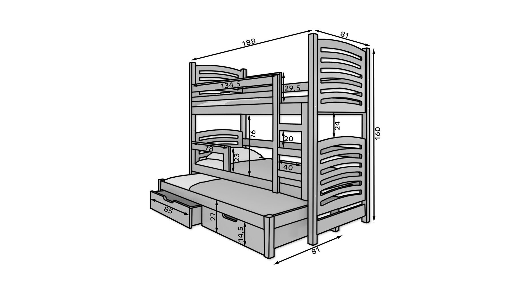 Lastevoodi Adrk Furniture Maraba, valge hind ja info | Lastevoodid | hansapost.ee