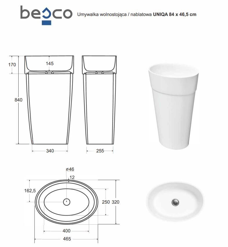 Jalaga kraanikauss Besco Uniqa Black&White, Klik-klak Chrome'iga цена и информация | Vannitoa valamud, kraanikausid | hansapost.ee