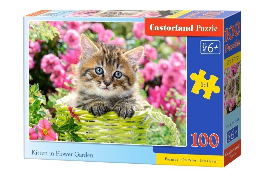 Puzzle 100 Kitten in Flower Garden 111039 цена и информация | Pusled lastele ja täiskasvanutele | hansapost.ee