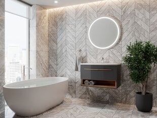 Шкафчик для ванной комнаты с умывальником Stellantis 80, серый цвет цена и информация | Шкафчики для ванной | hansapost.ee
