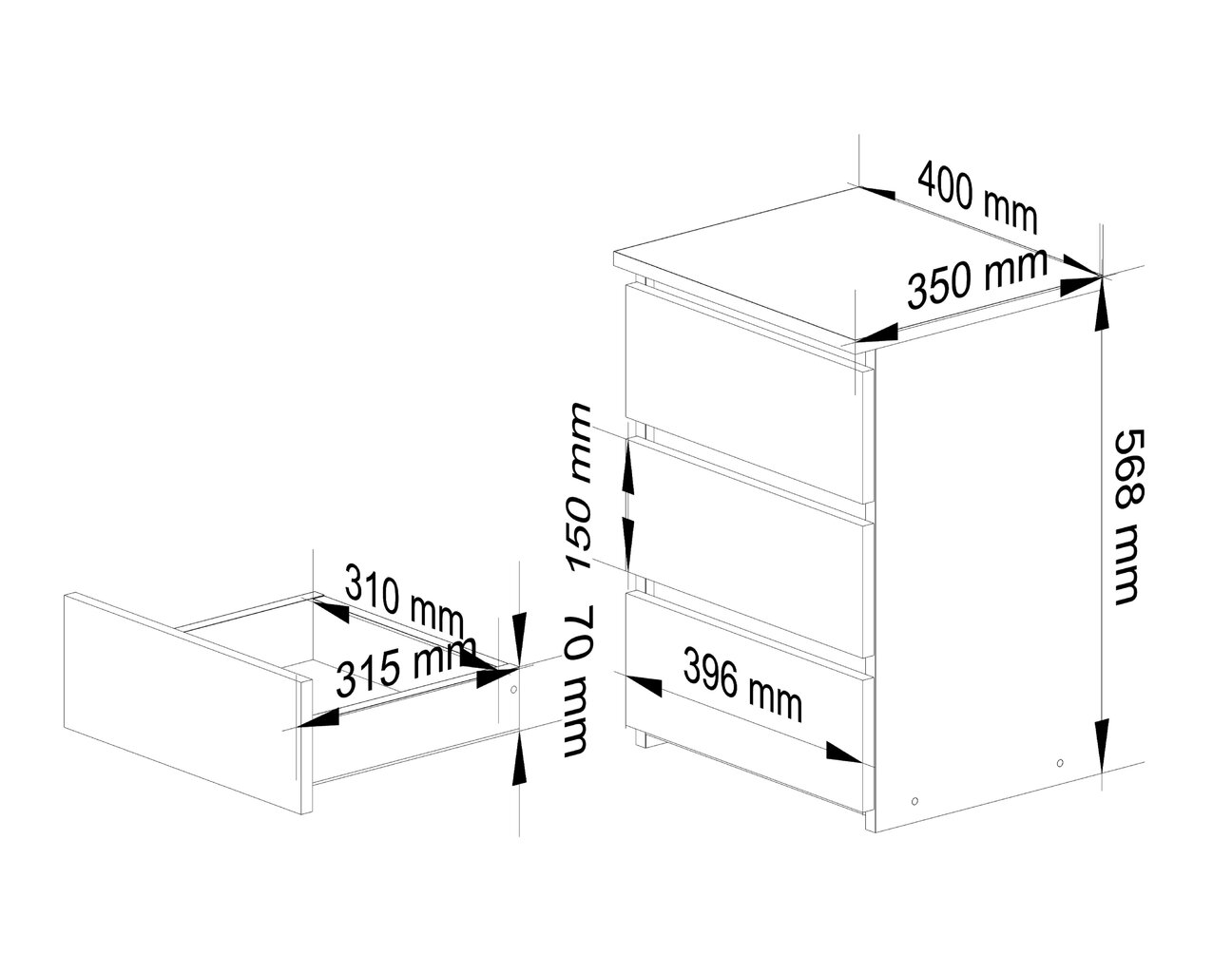 Kummut Akord CL3, valge/hall hind ja info | Öökapid | hansapost.ee