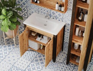 Шкафчик для ванной комнаты с умывальником Queen QN-90, коричневый цвет цена и информация | Шкафчики для ванной | hansapost.ee