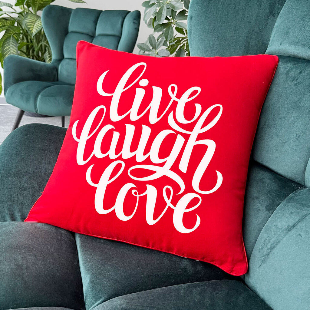 Dekoratiivne padi Live, Laugh, Love, punane цена и информация | Disaini-padjad ja padjakatted | hansapost.ee