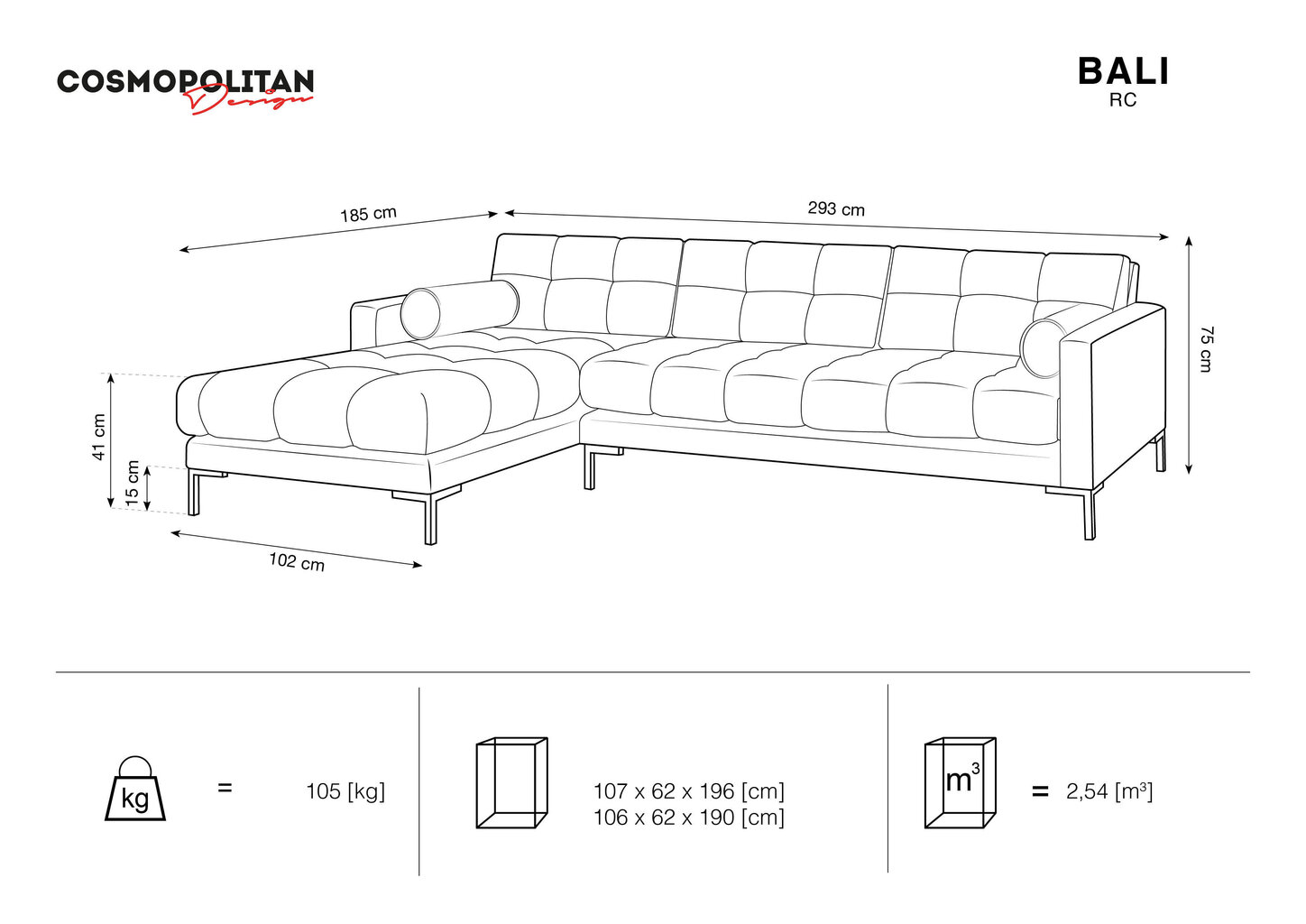 Viiekohaline diivan Cosmopolitan Design Bali, hall hind ja info | Diivanvoodid ja diivanid | hansapost.ee