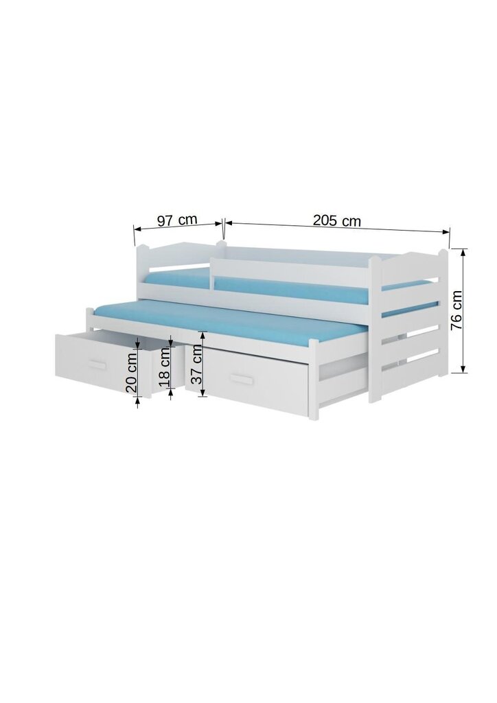 Lastevoodi Adrk Furniture Tiarro koos küljekaitsega 90x200 cm, valge/pruun цена и информация | Lastevoodid | hansapost.ee