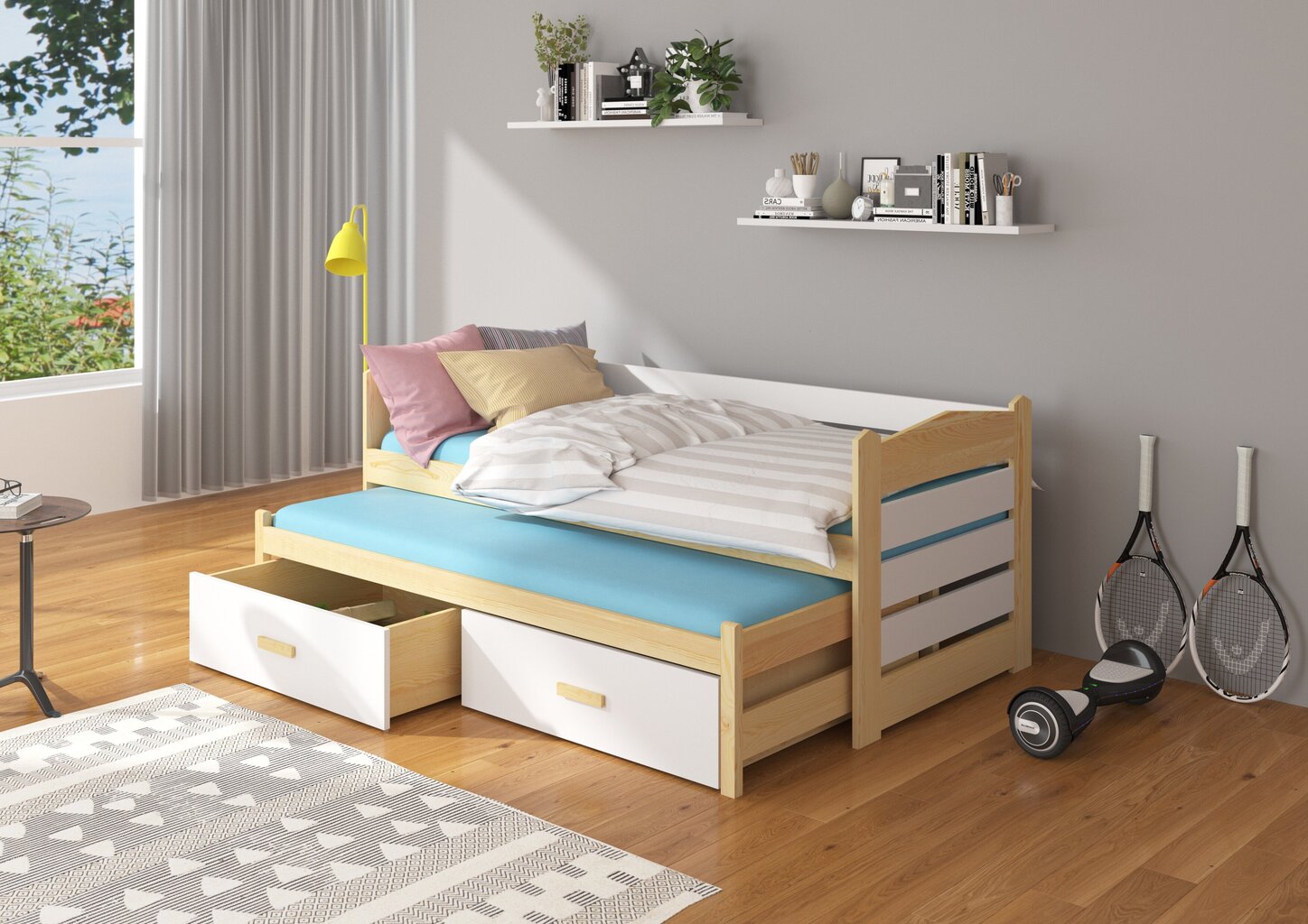 Lastevoodi Adrk Furniture Tiarro, 90x200 cm, valge/pruun hind ja info | Lastevoodid | hansapost.ee
